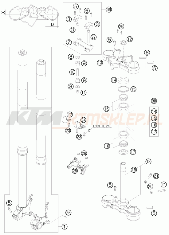 Schemat "przód amortyzatory, półki zawieszenia" do KTM 990 ADVENTURE S
