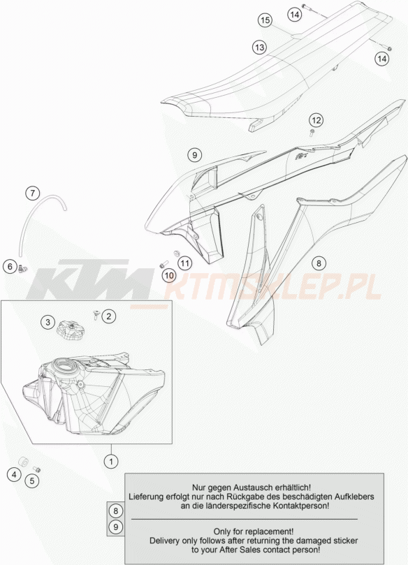 Schemat "zbiornik paliwa, siedzenie, pokrowiec" do KTM 450 SX-F FACTORY EDITION
