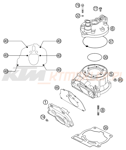 Schemat "cylinder, głowica" do KTM 125 SX