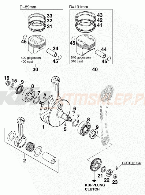 Schemat "wał korbowy, tłok" do KTM 620 SC Super-moto