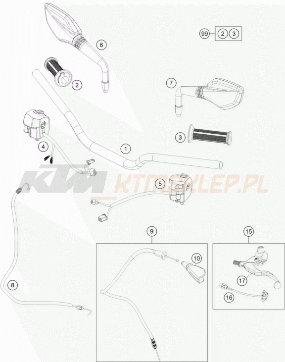 Schemat "kierownica i osprzęt" do KTM 125 DUKE
