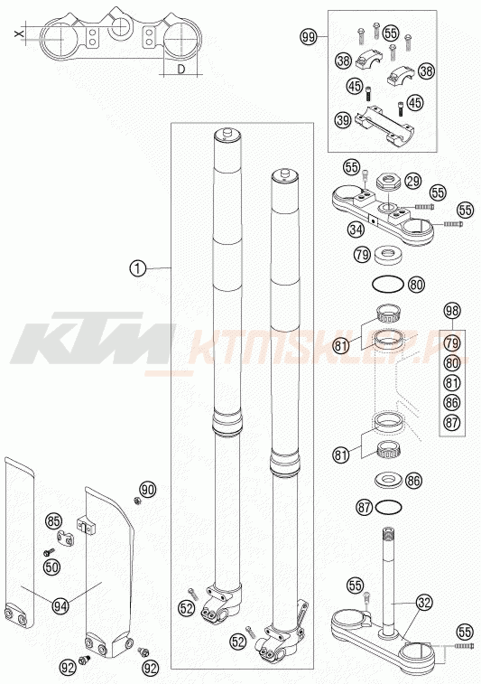 Schemat "amortyzatory przód" do KTM 105 SX