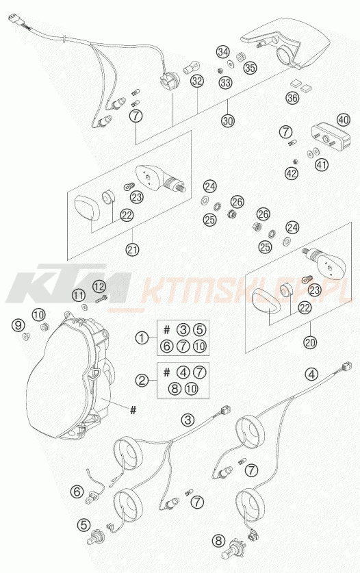 Schemat "HEAD LIGHT, FLASHER, TAILLIGHT" do KTM 950 ADVENTURE S