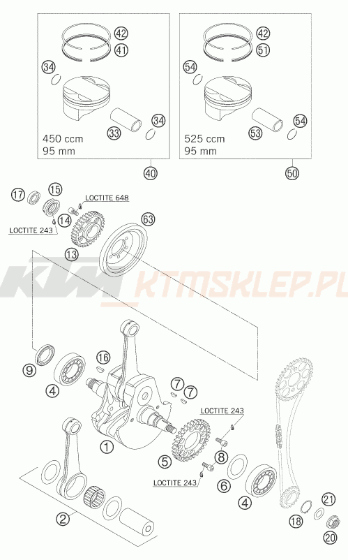 Schemat "wał korbowy, tłok" do KTM 525 SX RACING