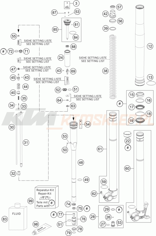 Schemat "przód amortyzatory spis części" do KTM 450 RALLY FACTORY REPLICA