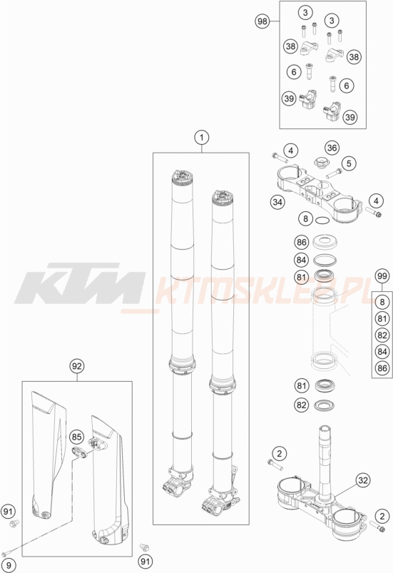 Schemat "przód amortyzatory, półki zawieszenia" do KTM 300 XC-W Six Days TPI