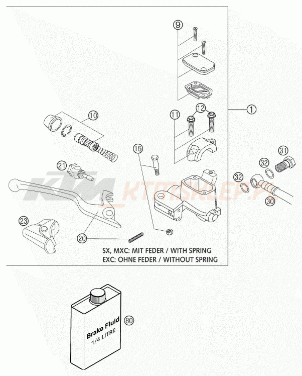 Schemat "przedni hamulec" do KTM 250 SX
