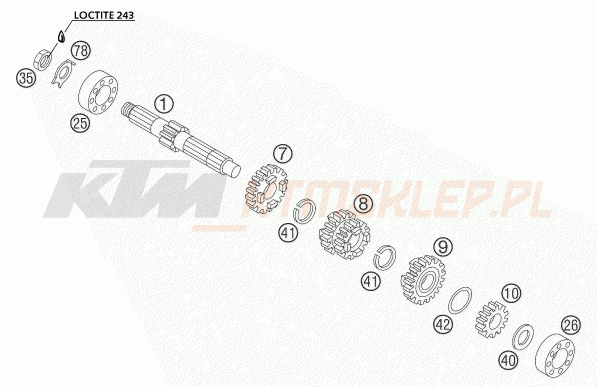 Schemat "TRANSMISSION I - MAIN SHAFT" do KTM 85 SX