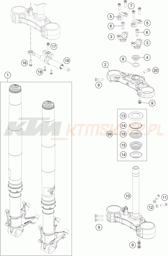 Schemat "przód amortyzatory, półki zawieszenia" do KTM 1290 SUPER DUKE R