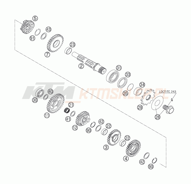 Schemat "skrzynia biegów - wałek zdawczy" do KTM 250 EXC-F