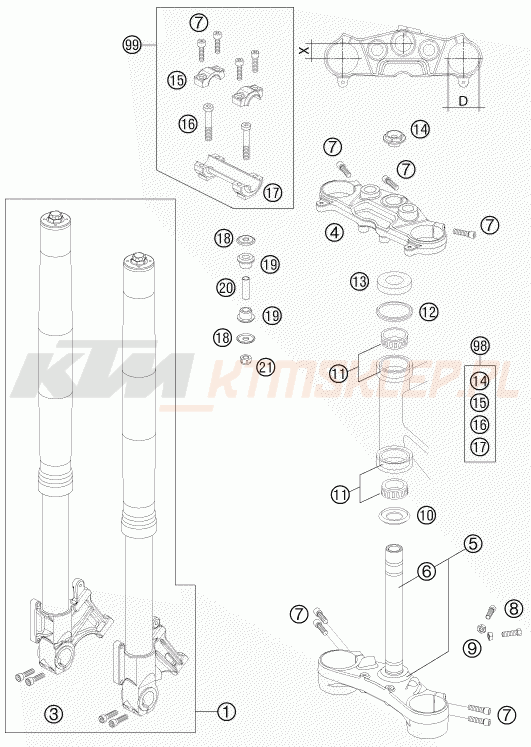 Schemat "przód amortyzatory, półki zawieszenia" do KTM 990 SUPER DUKE BLACK
