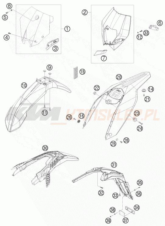 Schemat "czasza, błotniki" do KTM 250 XCF-W