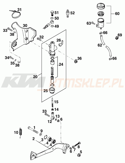 Schemat "tył hamulec - pompa" do KTM 300 EXC M/Ö