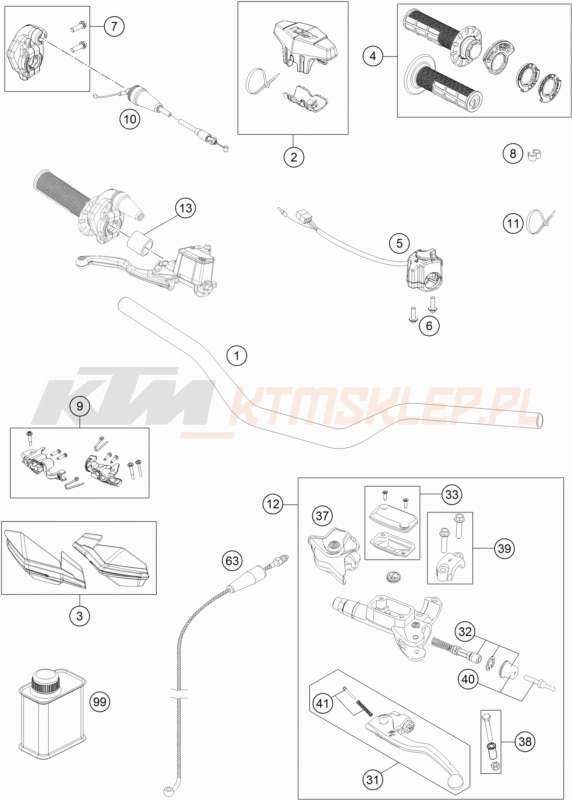 Schemat "kierownica i osprzęt" do KTM 125 XC-W