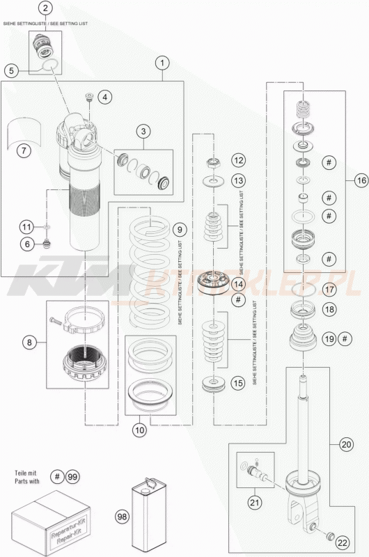 Schemat "amortyzator tył spis części" do KTM 450 SX-F Factory Edition