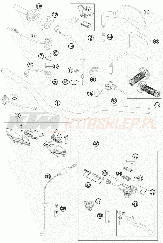 Schemat "kierownica i osprzęt" do KTM 200 EXC