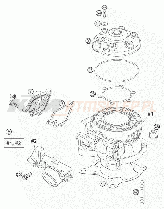 Schemat "cylinder, głowica" do KTM 105 SX