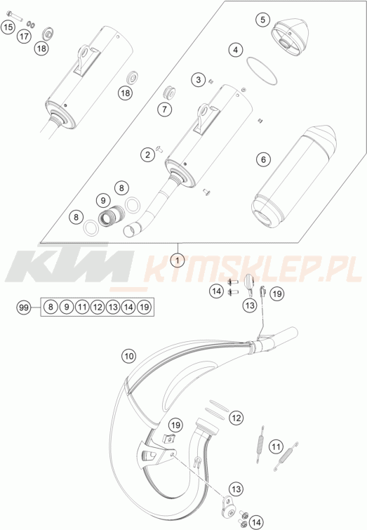 Schemat "układ wydechowy" do KTM 85 SX 19/16