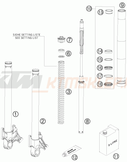 Schemat "przód amortyzatory spis części" do KTM 990 SUPERMOTO R