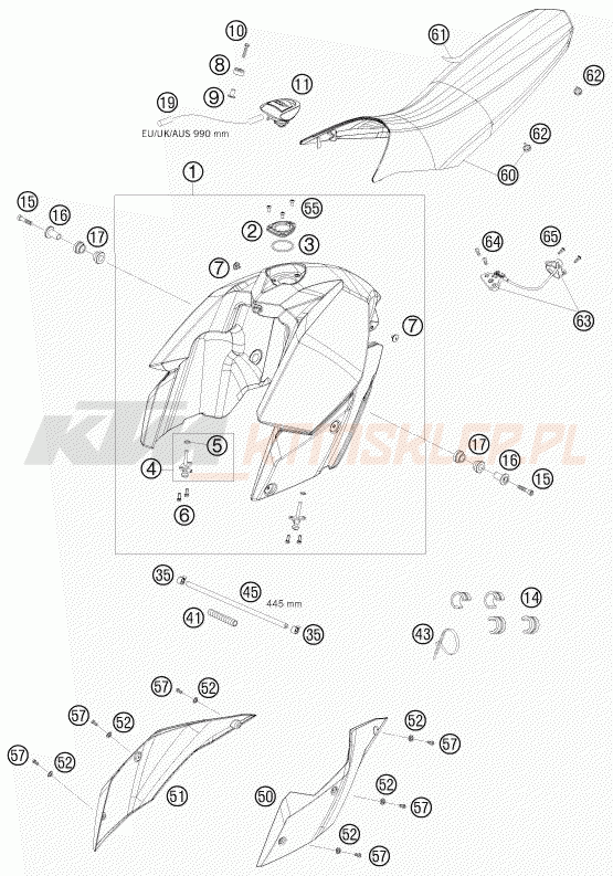 Schemat "zbiornik paliwa, siedzenie, pokrowiec" do KTM 990 SUPERMOTO