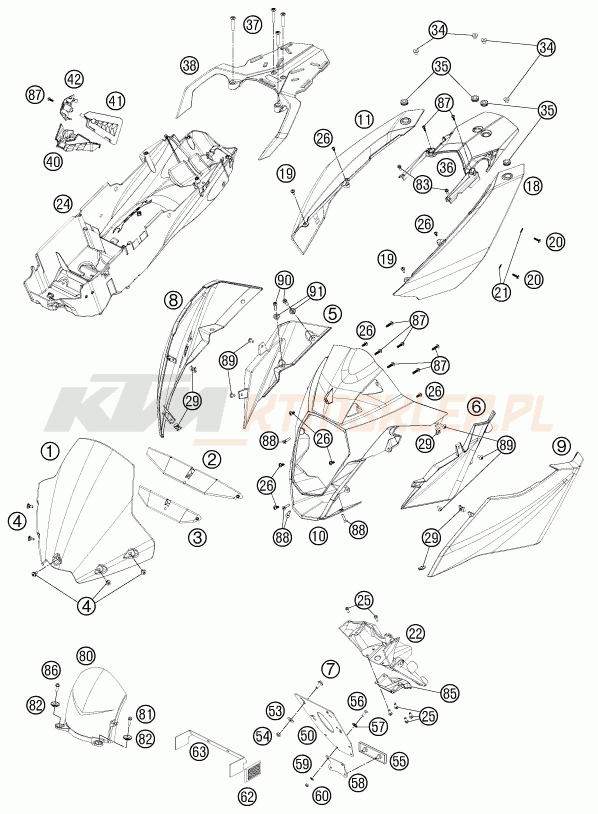 Schemat "czasza, błotniki" do KTM 990 SUPERMOTO T ABS
