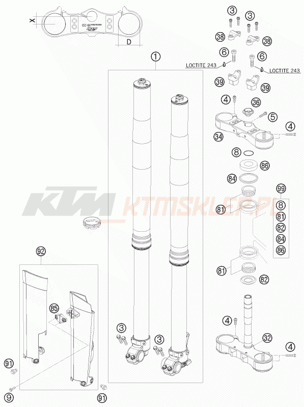 Schemat "przód amortyzatory, półki zawieszenia" do KTM 300 XC-W