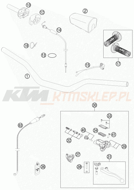 Schemat "kierownica i osprzęt" do KTM 125 SX