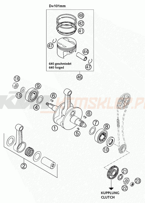 Schemat "wał korbowy, tłok" do KTM 640 LC 4-E SUPERMOTO ROT