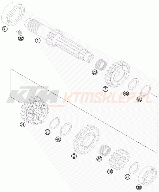 Schemat "TRANSMISSION I - MAIN SHAFT" do KTM 250 SX-F ROCZEN REPLICA