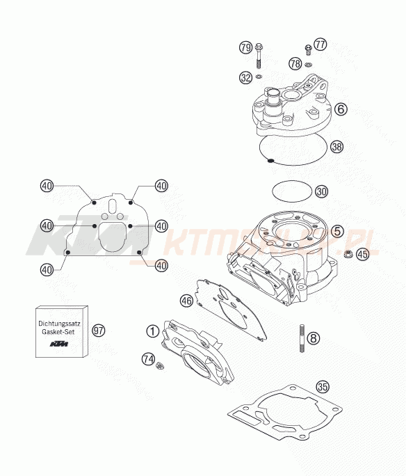 Schemat "cylinder, głowica" do KTM 200 XC