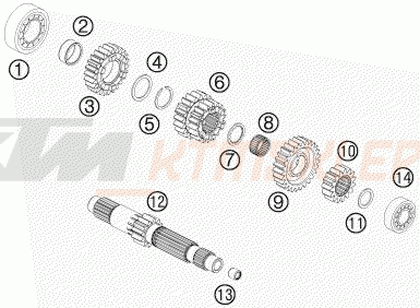 Schemat "TRANSMISSION I - MAIN SHAFT" do KTM 990 SUPERMOTO R