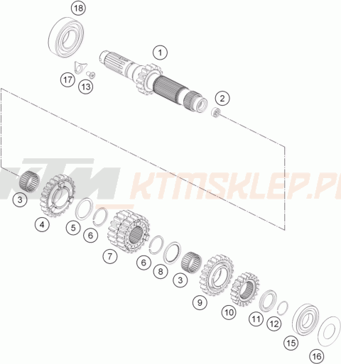 Schemat "TRANSMISSION I - MAIN SHAFT" do KTM RC 250 R