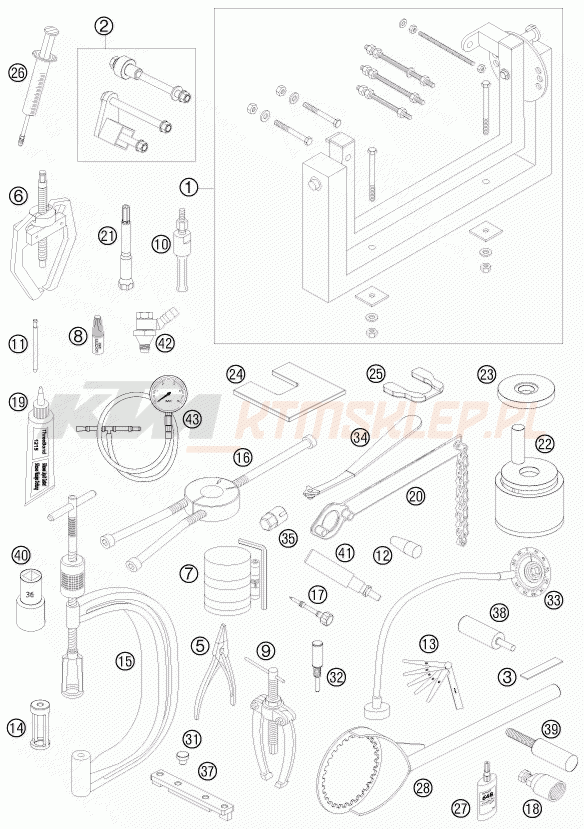 Schemat "Special tools (engine)" do KTM 505 SX-F