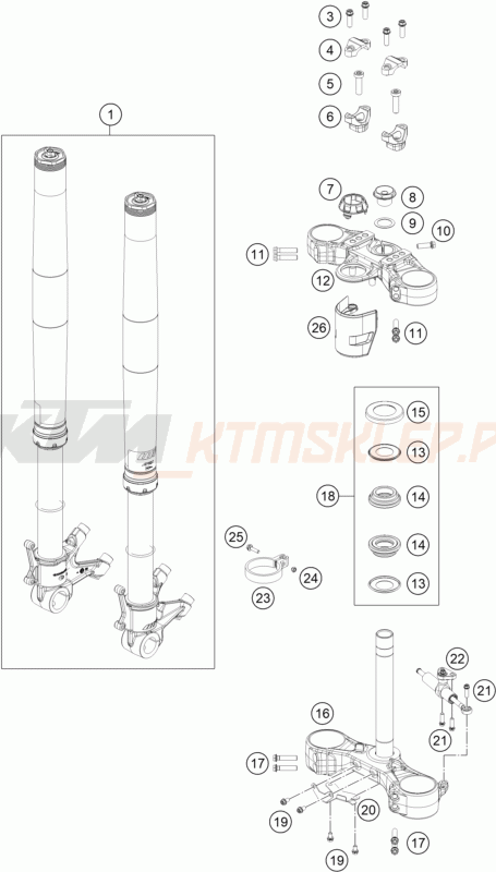 Schemat "przód amortyzatory, półki zawieszenia" do KTM 890 SMT
