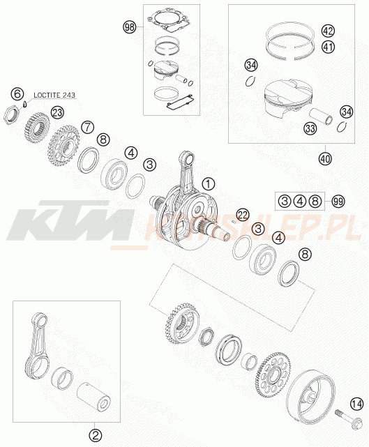 Schemat "wał korbowy, tłok" do KTM 450 SX ATV