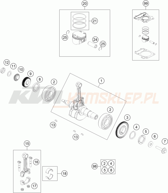 Schemat "wał korbowy, tłok" do KTM 125 DUKE