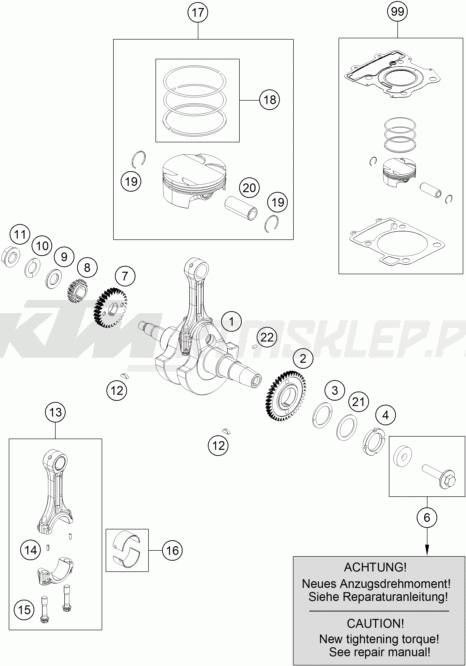 Schemat "wał korbowy, tłok" do KTM 390 DUKE ABS