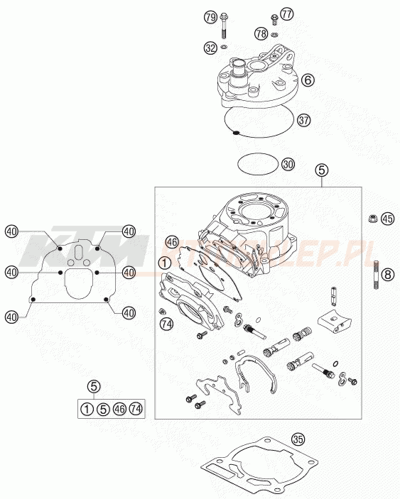 Schemat "cylinder, głowica" do KTM 125 SXS