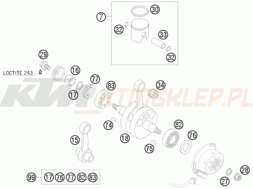 Schemat "wał korbowy, tłok" do KTM 85 SX 19/16