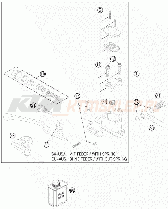Schemat "przedni hamulec" do KTM 500 XC-W