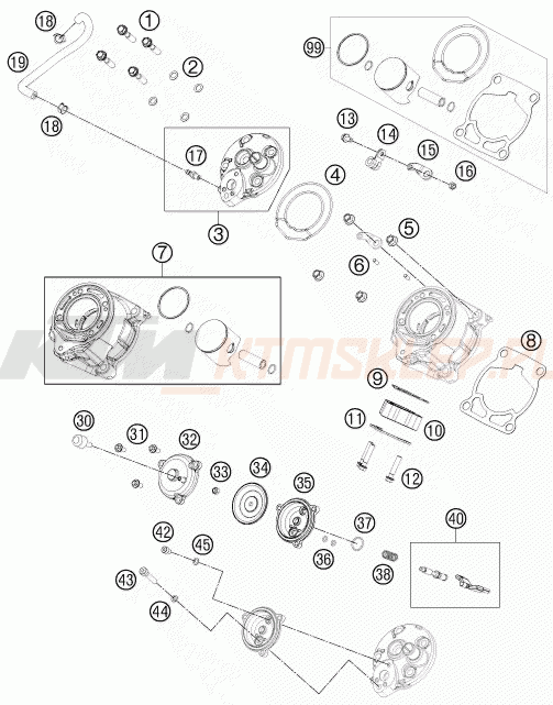 Schemat "cylinder, głowica" do KTM 65 SX