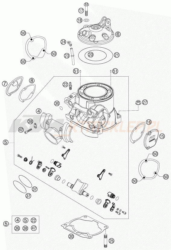 Schemat "cylinder, głowica" do KTM 250 SXS