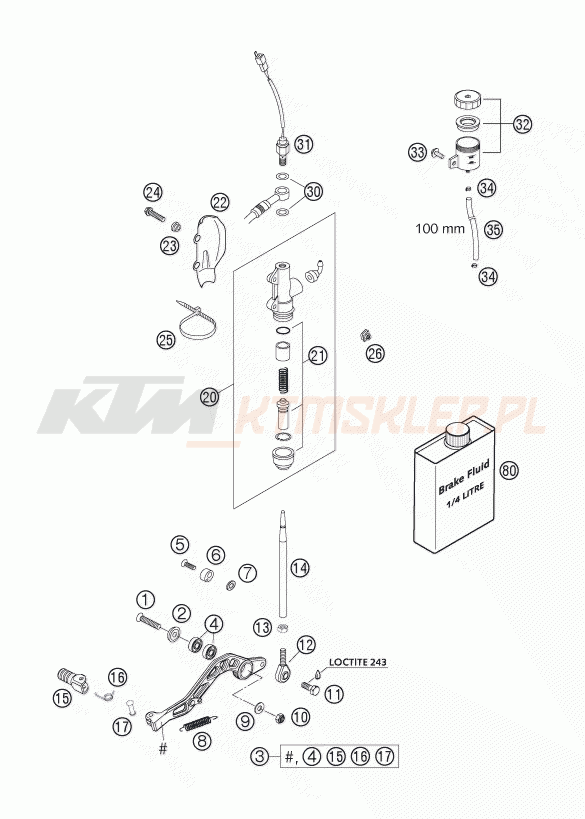Schemat "tył hamulec - pompa" do KTM 400 LS-E