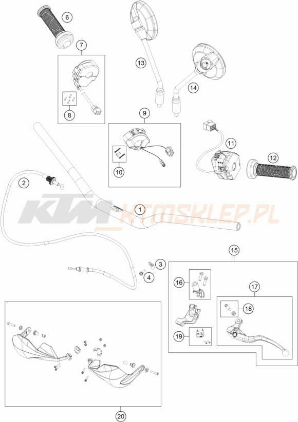 Schemat "kierownica i osprzęt" do KTM 890 ADVENTURE R