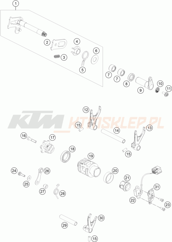 Schemat "skrzynia biegów-automat zmieniający " do KTM RC4 R