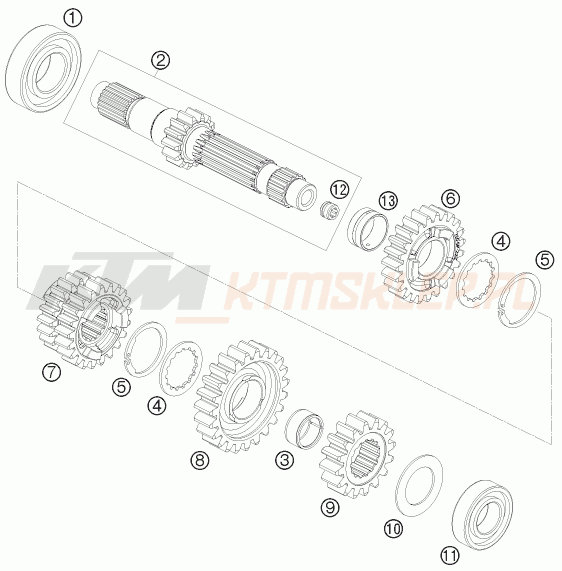Schemat "TRANSMISSION I - MAIN SHAFT" do KTM 690 DUKE