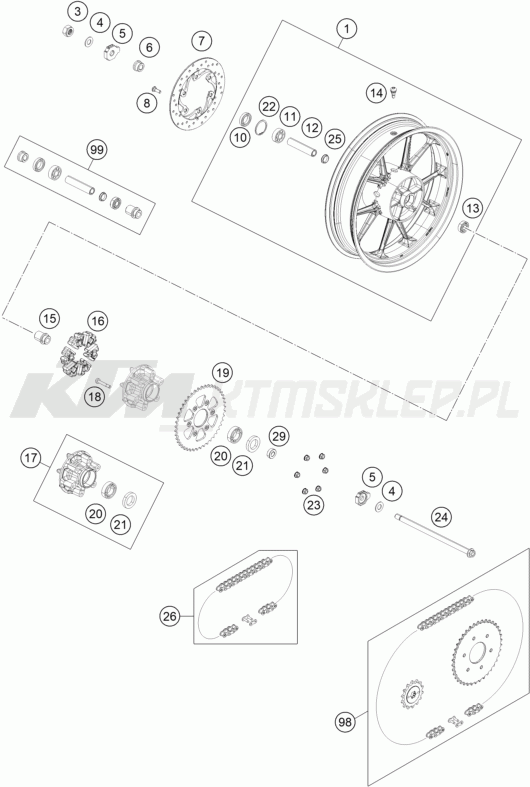 Schemat "koło tył" do KTM 200 Duke W/O ABS