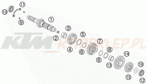 Schemat "TRANSMISSION I - MAIN SHAFT" do KTM 505 SX ATV