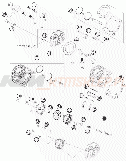 Schemat "cylinder, głowica" do KTM 65 SX