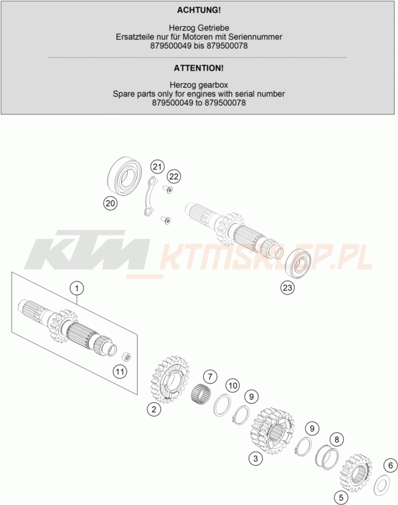 Schemat "TRANSMISSION I - MAIN SHAFT" do KTM 450 SX-F Factory Edition